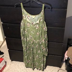 Floral Olive green hippie cold shoulder dress